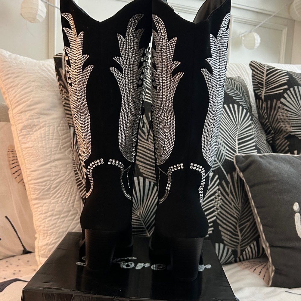 Forever 21 Black Rhinestone Western Mid-Calf Boots - Picture 3 of 7